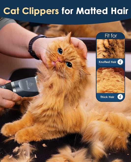 O Quiet Cat Clippers for Matted & Long Hair, 2-Speed Cordless Pet Shaver Grooming Kit for Cats, Small Dogs & Animals (Blue)